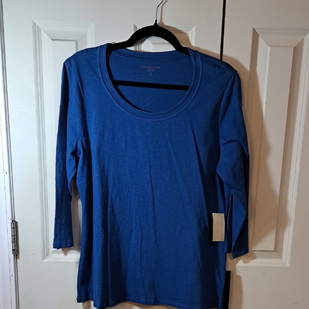NWT Coldwater Creek Deep Blue Slub 3/4 Tee
